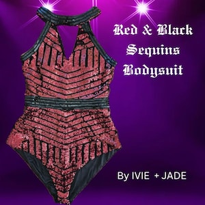 Red & Black Geometric Sequins Bodysuit | Celebrity Inspired Sequin Bodysuit | Taylor Concert Tour Outfit Replica | Cosplay Costume