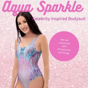 Aqua Sparkle Celebrity Inspired Bodysuit | Pink and Aqua Glitter Print Taylor Leotard | Unique Concert Tour Outfit | Cosplay Costume