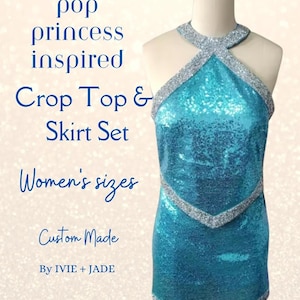 Pop Princess Inspired Sparkle Crop Top and Skirt | Short and Sweet Concert Tour Outfit Replica | Unique Celebrity Inspired Cosplay Costume
