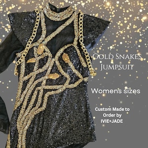 Gold & Black Sparkly Snakes Bodysuit | Taylor Inspired Rhinestone Sequins Bodysuit | Unique Concert Tour Outfit | Celebrity Cosplay Costume