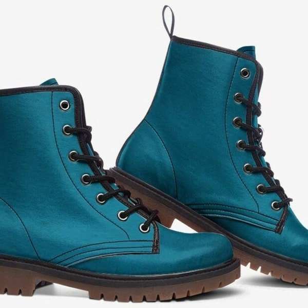 Teal Combat boots | Retro Laceup Ankle boots | Whimsical Turquoise Motorcycle boots | Punk Y2K boots