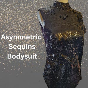 Asymmetric Black Sequins Bodysuit | Taylor Inspired Sparkly Bodysuit | Swift Outfit Replica | Sparkly Black Eras Tour Outfit