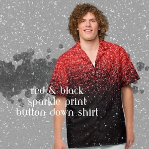 Taylor Inspired Red and Black Gradient Button Down Shirt | Men&#39;s Eras Tour shirt | Men&#39;s Celebrity Shirt | Concert Tour outfit for him