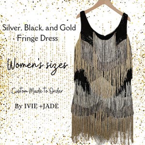 Women&#39;s Custom Black, Silver, and  Gold Fringe Taylor Inspired Dress | Concert Tour Tassel Dress | Unique Pop Star Cosplay Costume