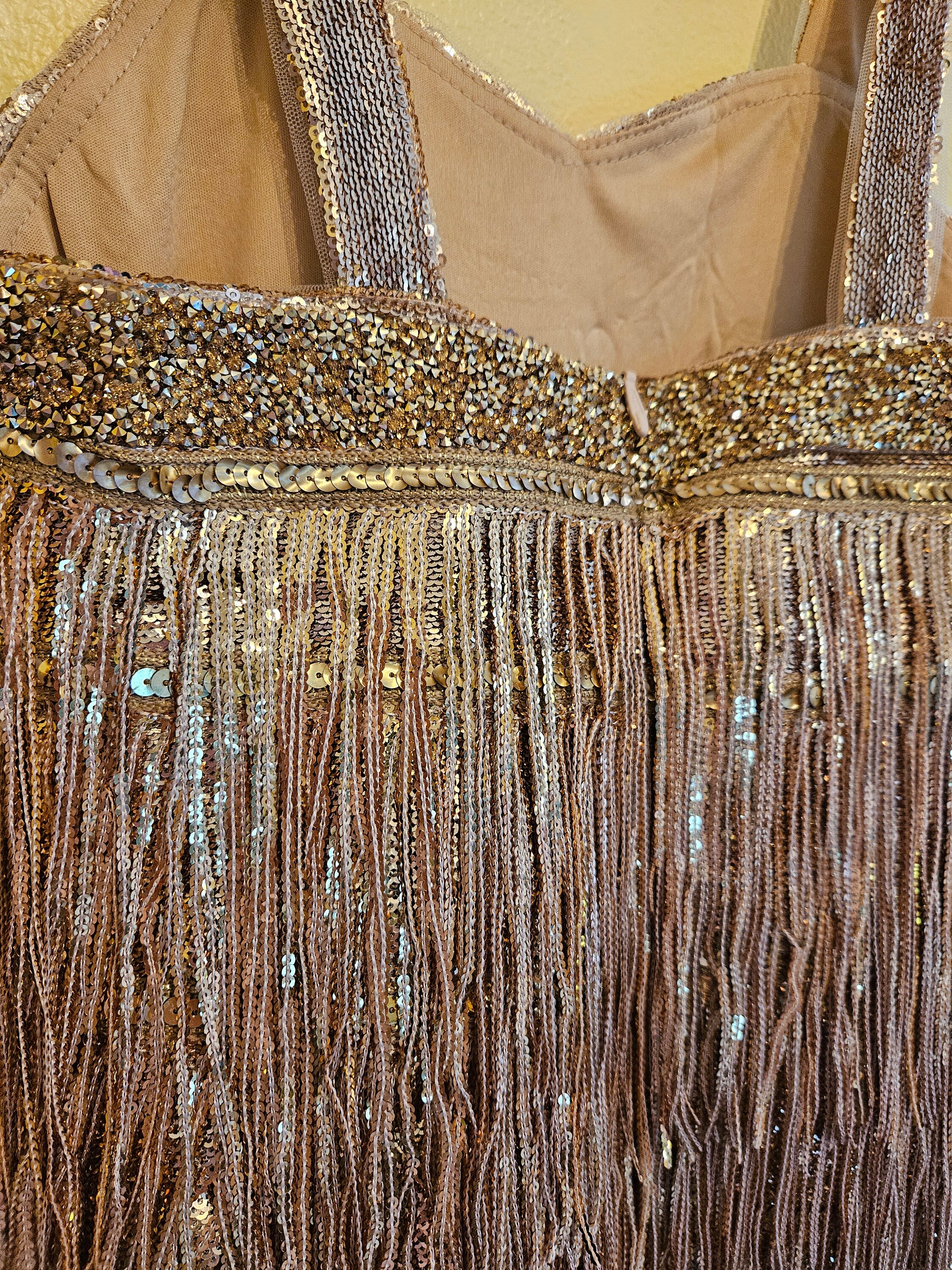 gold star fringe dress Jovani 38847 Sequin Beaded Fringe Prom Dress Pageant Dress Slit V Neck Formal Gown 10 / Royal/Silver