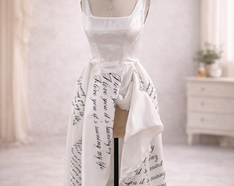 Monochromatic Corset Gown – Script Print Performance Dress