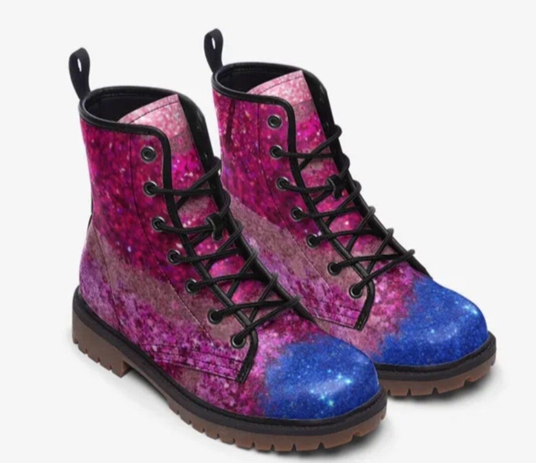Pink Graffiti Sparkle Combat Boots Retro 90s Laceup Ankle Boots Whimsical Pink Motorcycle Boots