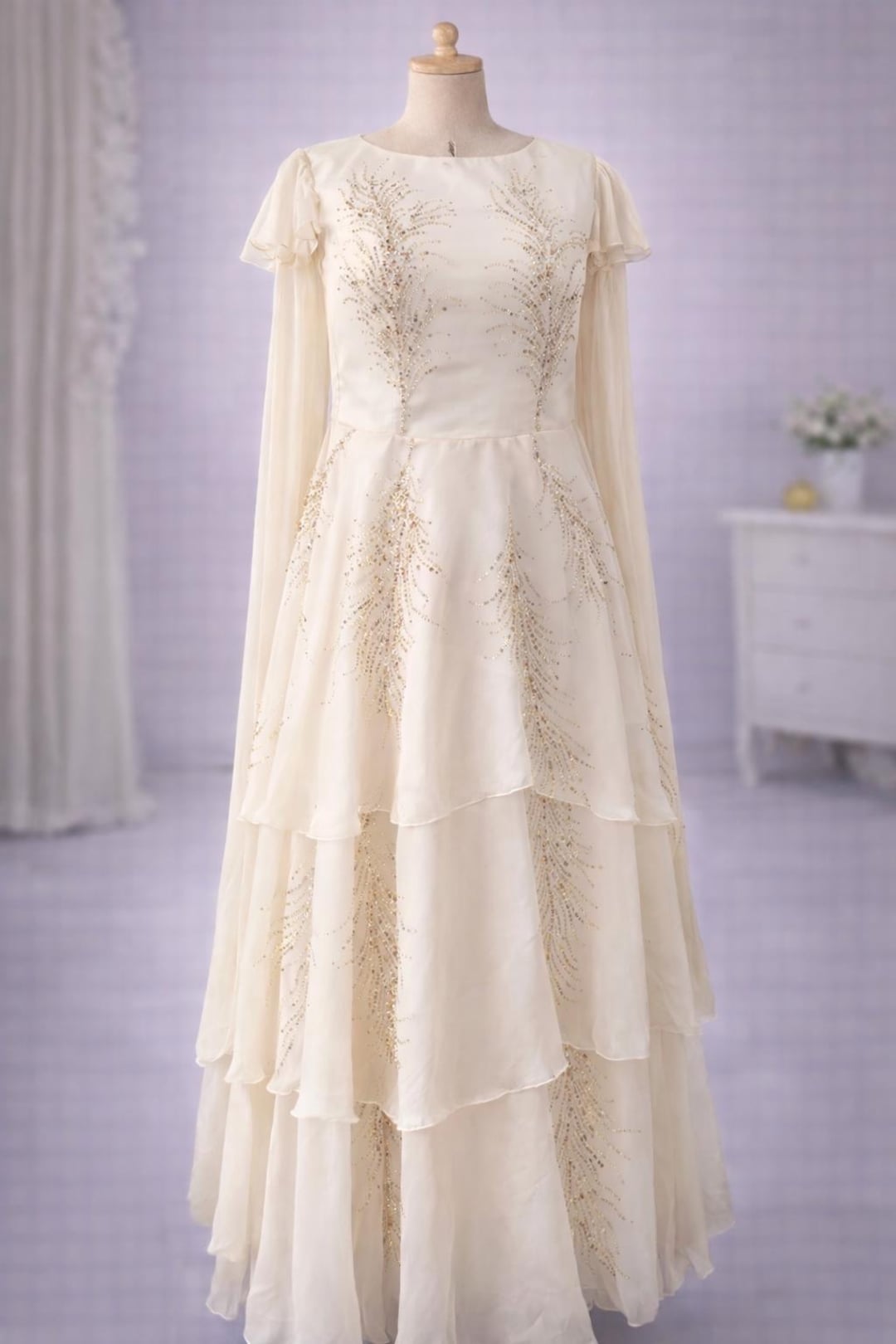 Ivory Faeriecore Maxi Dress - Pop Tour-Inspired Fairy Formal & Performance Gown