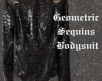Cold Shoulder Black Sequins Bodysuit | Celebrity Inspired Sparkly Bodysuit | Sparkly Black Taylor Concert Tour Outfit Replica