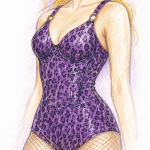 Maßgeschneidert für Staci – Lila Leoparden-Korsett-Body – Avantgarde-Performance-Outfit – Glamouröser Bühnenbody & Look für besondere Anlässe