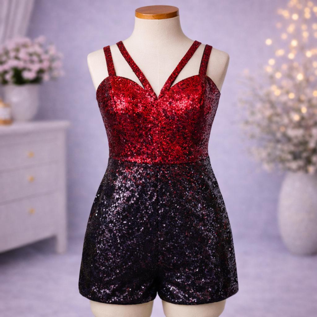 Girls Red & Black Sequin Bodysuit Romper and Duster Jacket  Pop-inspired  Performance Outfit  Sparkly Stage and Party Costume - Etsy