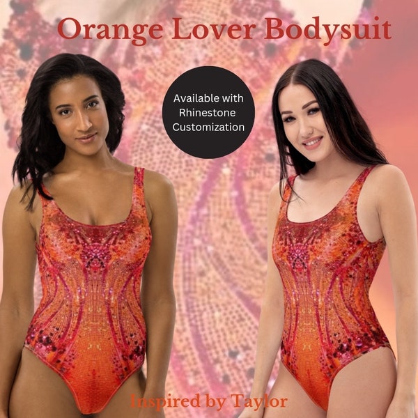 NEW! Orange Sparkle Taylor Inspired Lover Era Bodysuit | Glitter Print Taylor Lover Leotard | Unique Lover Era Outfit for ERAS Tour