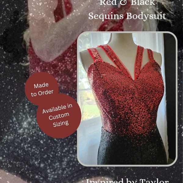 Red & Black Sequin Red Era Bodysuit | Taylor Inspired Sequins Bodysuit | Swift RED Outfit Replica | Reputation Era Outfit for ERAS Tour