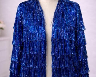 Shimmer Fringe Statement Jacket – Sparkly Layered Tassel Jacket