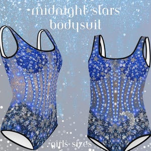 Girls Starry Midnight Bodysuit | Kids Blue and Silver Star Print Taylor Leotard | Tween Eras Tour Outfit | Pop Star Costume