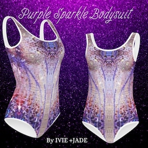 GIRLS Purple Sparkle Celebrity Inspired Bodysuit | Miss Americana Sparkly Leotard | Tween Concert Tour Outfit | Pop Star Costume