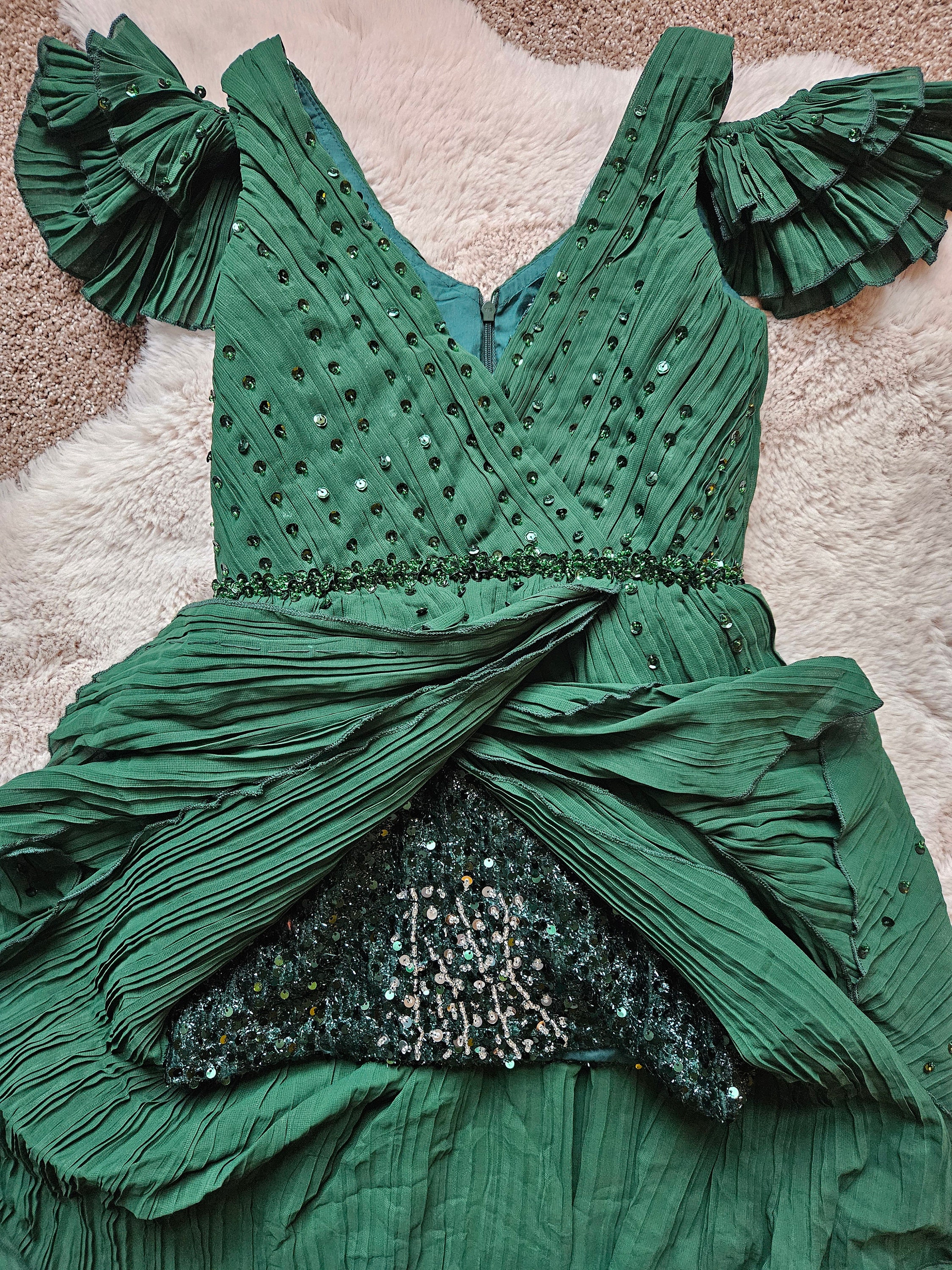 Layered Sparkle Open-Front Formal Gown - Custom Color Statement Dress