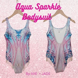 Made to Order Aqua Sparkle Celebrity Inspired Bodysuit | Rhinestone Taylor Leotard | Unique Concert Tour Outfit | Pop Star Cosplay Costume