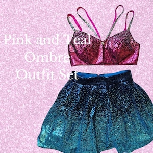 Custom Taylor Inspired Sparkle Outfit- Sparkly Pink Ombre Crop Top and Ombre Teal Sequins Skater Skirt | Unique Concert Tour Outfit