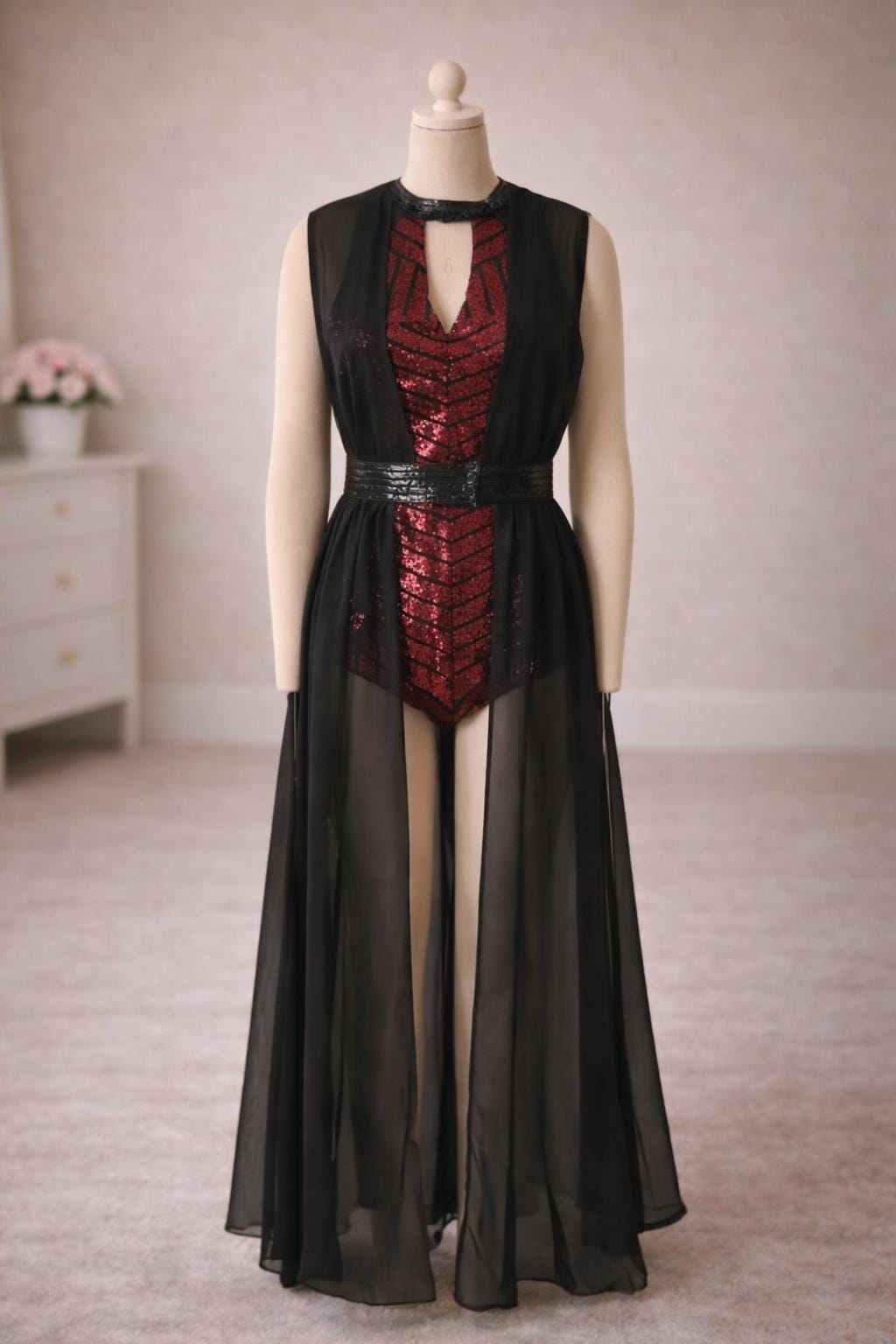 Black Open-front Chiffon Gown – Dramatic Layering Dress for Events ...