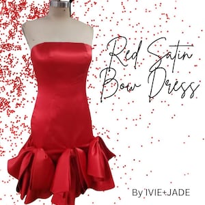 Red Satin Bow Dress | Holiday Dress | Red Mini Dress | Red Satin Cocktail Dress | Valentine Date Night Dress