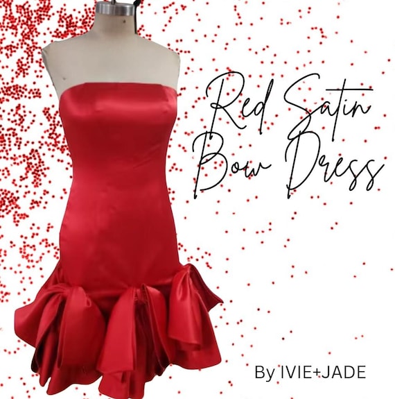 Red Satin Bow Dress | Holiday Dress | Red Mini Dress | Red Satin Cocktail Dress | Valentine Date Night Dress Red Satin Bow Dress | Holiday Dress | Red Mini Dress | Red Satin Cocktail Dress | Valentine Date Night Dress - Etsy