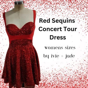 Taylor Inspired Red Sequin Concert Tour Dress | Twirly Red Sequins Sweetheart Dress | Retro Pinup Cocktail Dress