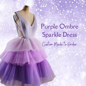Paarse ombre-tijdperk geïnspireerde cupcake-jurk | Betoverde jurk | Taylor-geïnspireerde jurk voor formele evenementen | Sprankelende gelaagde paarse avondjurk