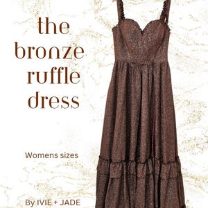 Bronze Ruffle Dress | Taylor Inspired Maxi Dress | Concert Tour Outfit Replica | Unique Custom Made Brown and Gold Glitter Prom Dress