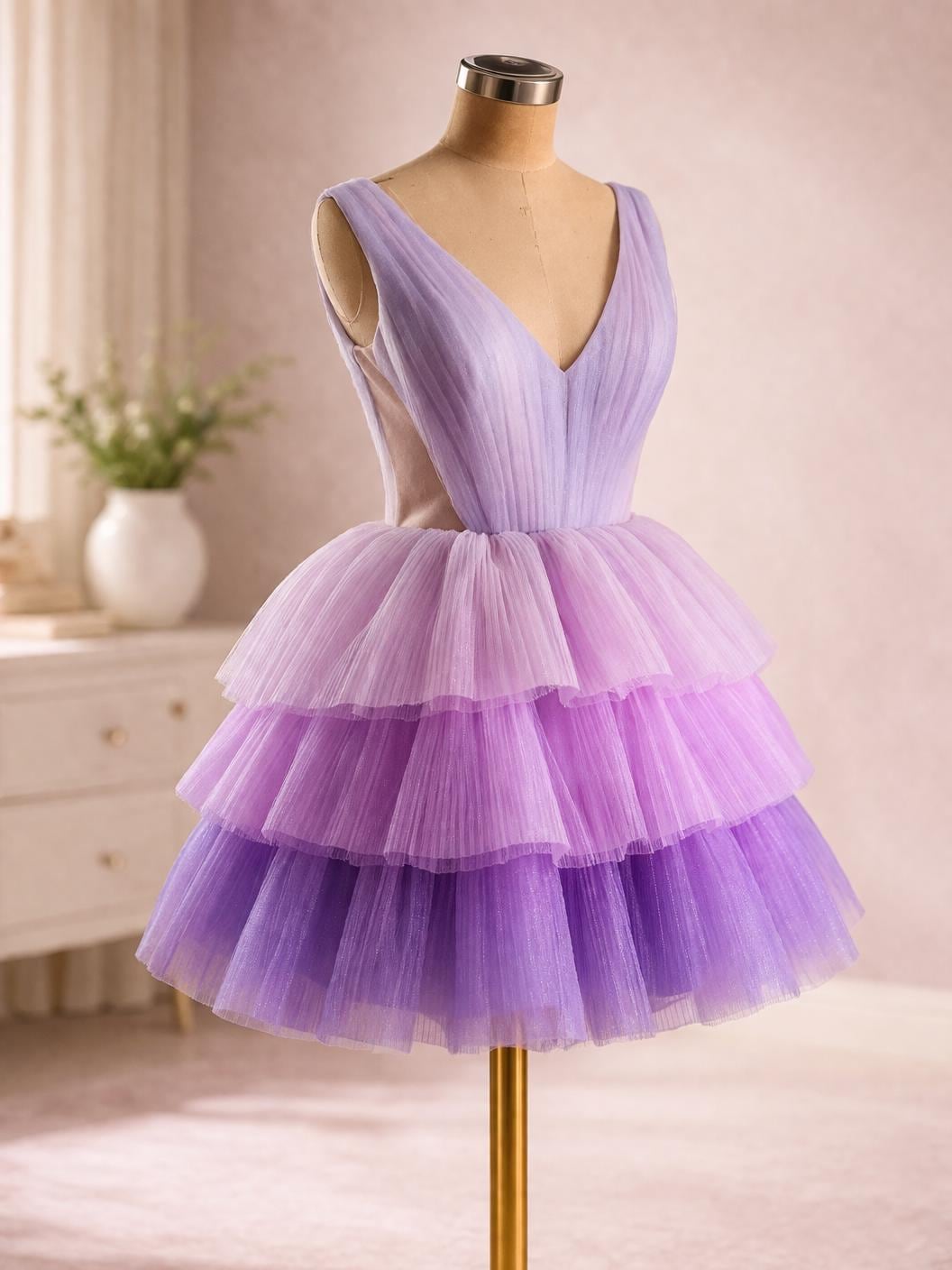 purple ombre cocktail dress A Line V Neck Purple Ombre Prom Dresses, V Neck Purple Ombre Formal Evening Bridesmaid Dresses, US 8 / With Rush+$19.99