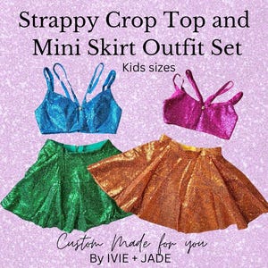 GIRLS Taylor Inspired Strappy Sequins Crop top and Skater Skirt set | Unique Custom Sequin Concert Tour Outfit | Sparkly Pop Star Costume