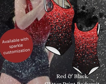 Red and Black Glitter Print Taylor Inspired Bodysuit | Kids Sparkle Print Swift Leotard | Unique Girls RED Era Outfit for ERAS Tour