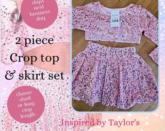 Unique GIRLS ERAS Tour outfit | 1989 ERA inspired crop top skirt | Exclusive Taylor Inspired Pink Velvet & Sequins set | Swift Lover Outfit