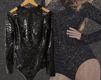 Kids Cold Shoulder Reputation Bodysuit | Taylor Inspired Sequins Bodysuit | Swift Rep Tour Outfit Replica | Sparkly Reputation Era Outfit