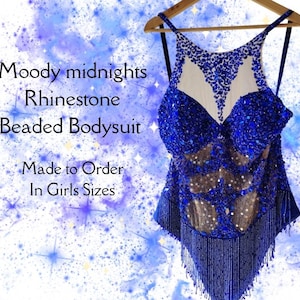Girls Unique Sparkly Midnight Era Bodysuit | Bejeweled Celebrity Inspired Rhinestone Bodysuit | Taylor Concert Tour Outfit Replica