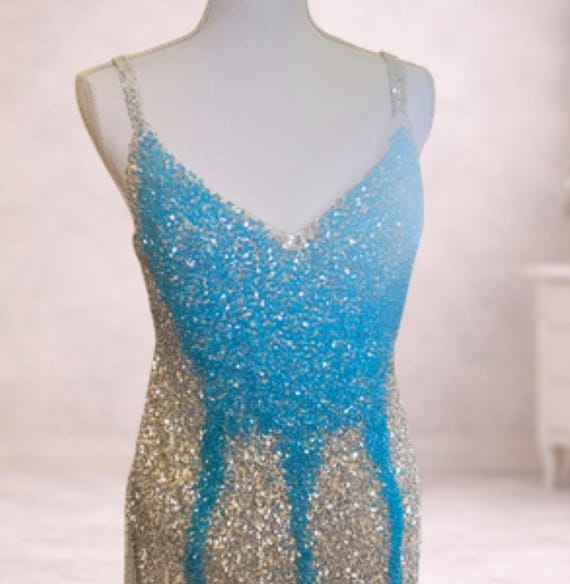 Hand Beaded Sequin Fringe Dress with Bodysuit – Sparkly Performance Mini Outfit