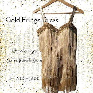 Taylor Inspired Women&#39;s Custom Gold Fringe Sparkle Dress | Celebrity Cosplay Outfit | Unique Custom Made Beaded Sparkly Party Dress