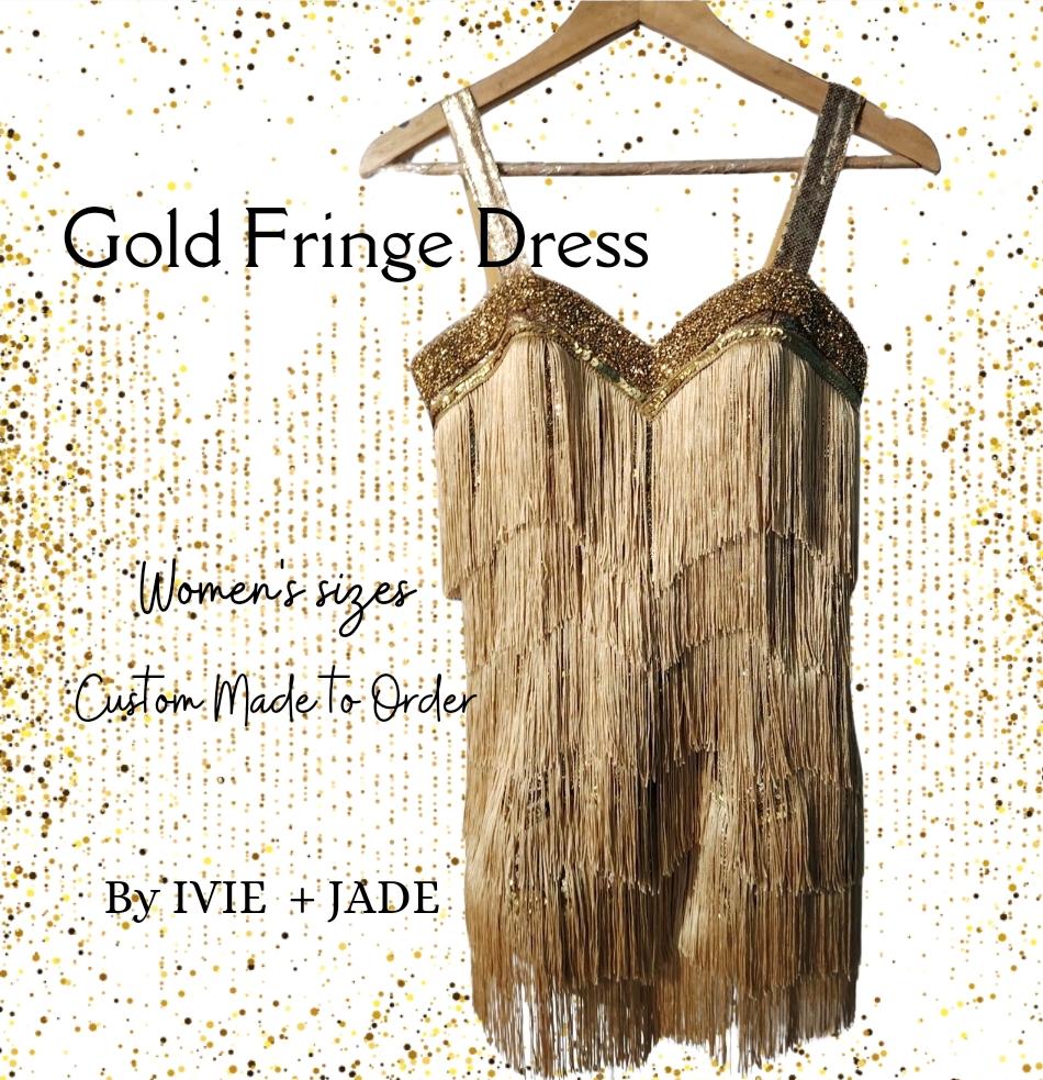 Gold Fringe Bodysuit Dress - Beaded Sparkle Party & Performance Gown