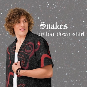Taylor Inspired Snakes Button Down Shirt | Men&#39;s Eras Tour shirt | Men&#39;s Red Snake Inspired Shirt | Eras Tour outfit for him