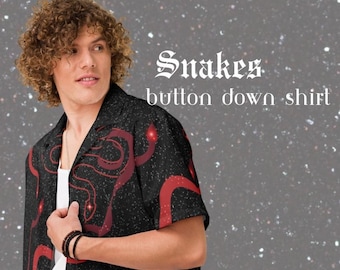 Camisa con estampado de serpiente roja / Conjunto de concierto para hombre / Camisa de inspiración pop con motivo de serpiente / Camisa de manga corta holgada