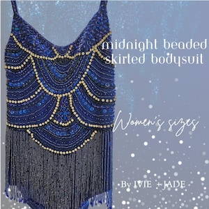 Unique Beaded Midnight Bodysuit | Celebrity Inspired Rhinestone Bodysuit | Blue Midnight Outfit Replica | Sparkly Taylor Concert Tour Outfit