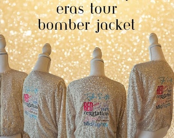 Silver Sequins Bomber Jacket | Embroidered ERAS Tour Jacket | Taylor Inspired Bomber Jacket | Unique Sparkly ERAS Jacket for Swift Lovers