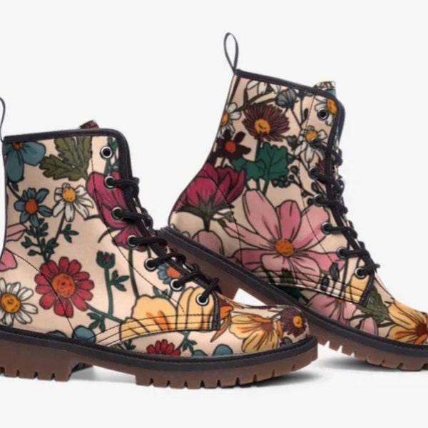 Wildflower Floral Combat boots | Boho ankle boots | Laceup Cottagecore boots | Folk floral boots | Pretty Retro Floral Boots | Y2K boots