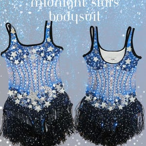 Made to Order Girls Midnight Stars Taylor Inspired Rhinestone Bodysuit | Tween Eras Tour Outfit | Sparkly Taylor Costume
