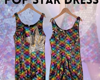 Pop Star Cosplay Dress | Hannah Inspired Sequins Star Dress | Miley Cosplay Dress | Miley as Hannah | Pop Star Halloween Costume