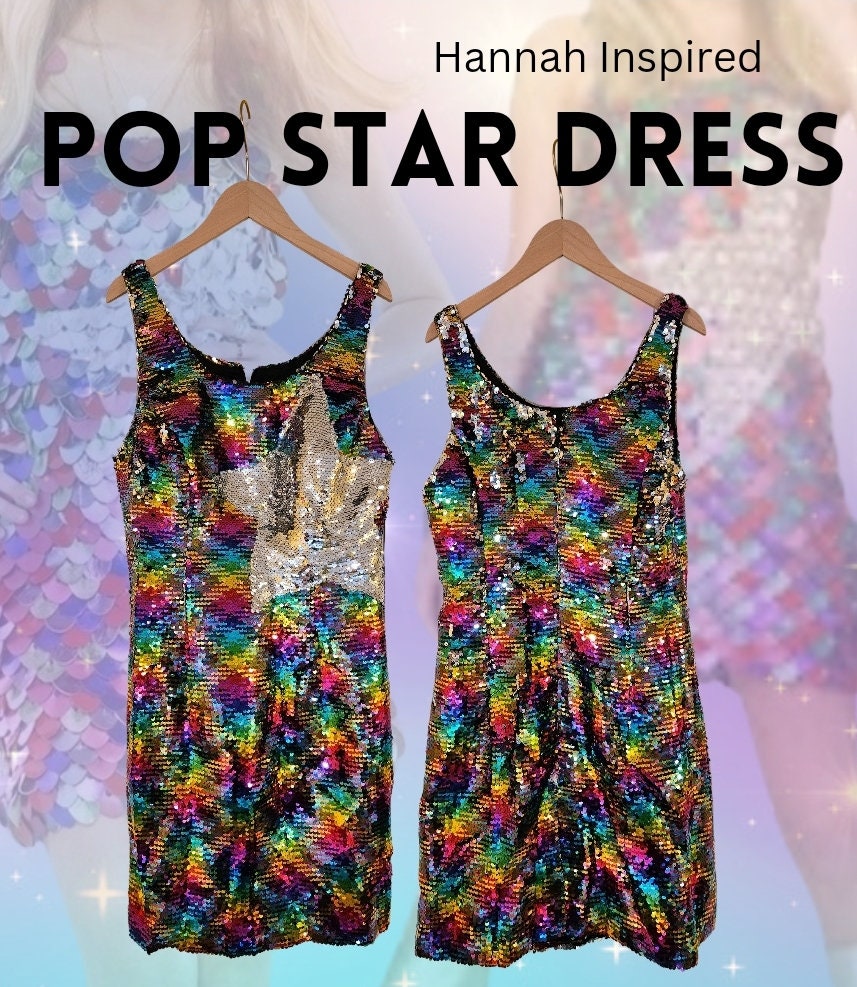 Pop Star Cosplay Dress | Hannah Inspired Sequins Star Dress | Miley Cosplay Dress | Miley as Hannah | Pop Star Halloween Costume