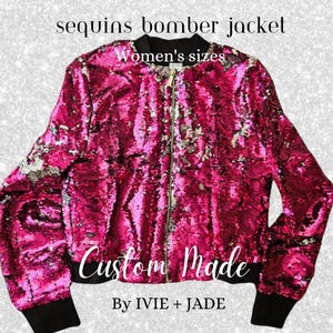 Custom Sequins Bomber Jacket- Choose your sequins color, Choose your text | Unique Sparkly Concert Jacket