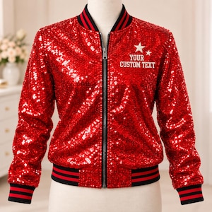 Custom Embroidered Sequin Bomber Jacket – Personalized Team, Group & Organization Jacket