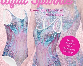 Girls Aqua Sparkle Lover Bodysuit | Youth Taylor Inspired Cruel Summer Leotard | Tween Lover Era Outfit | Swift Tween ERAs Tour Outfit