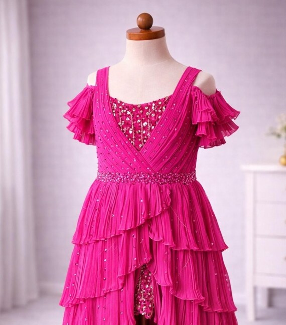 Girls Layered Sparkle Open-Front Dress - Special Occasion & Performance Gown
